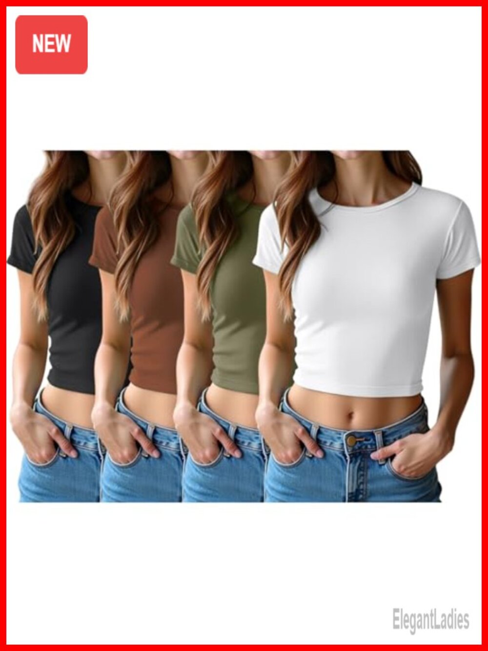4 Pack Womens Cotton Short Sleeve Crew Neck Crop Tops Basic Tees